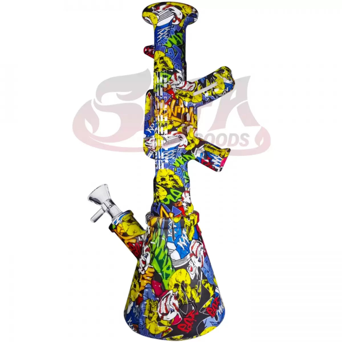 11" Silicone Water Pipe – Beaker Rifle – Assorted Graphics