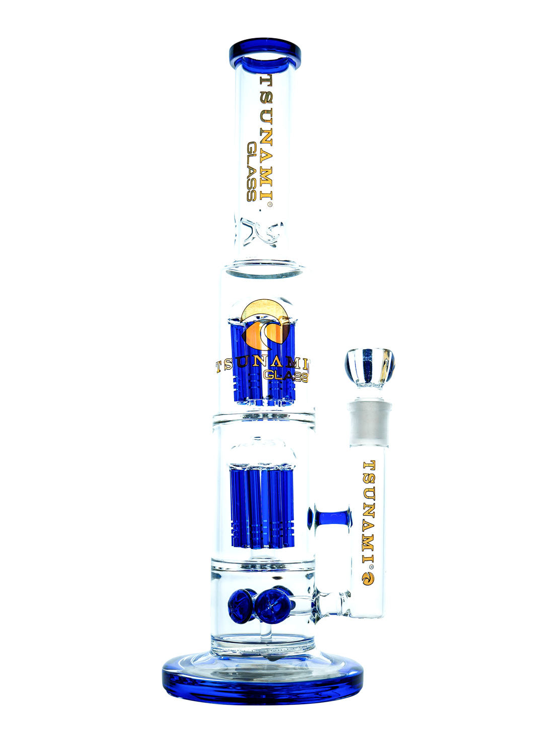Blue 15" Tsunami Button Double 8-Arm Tree Perc Water Pipe