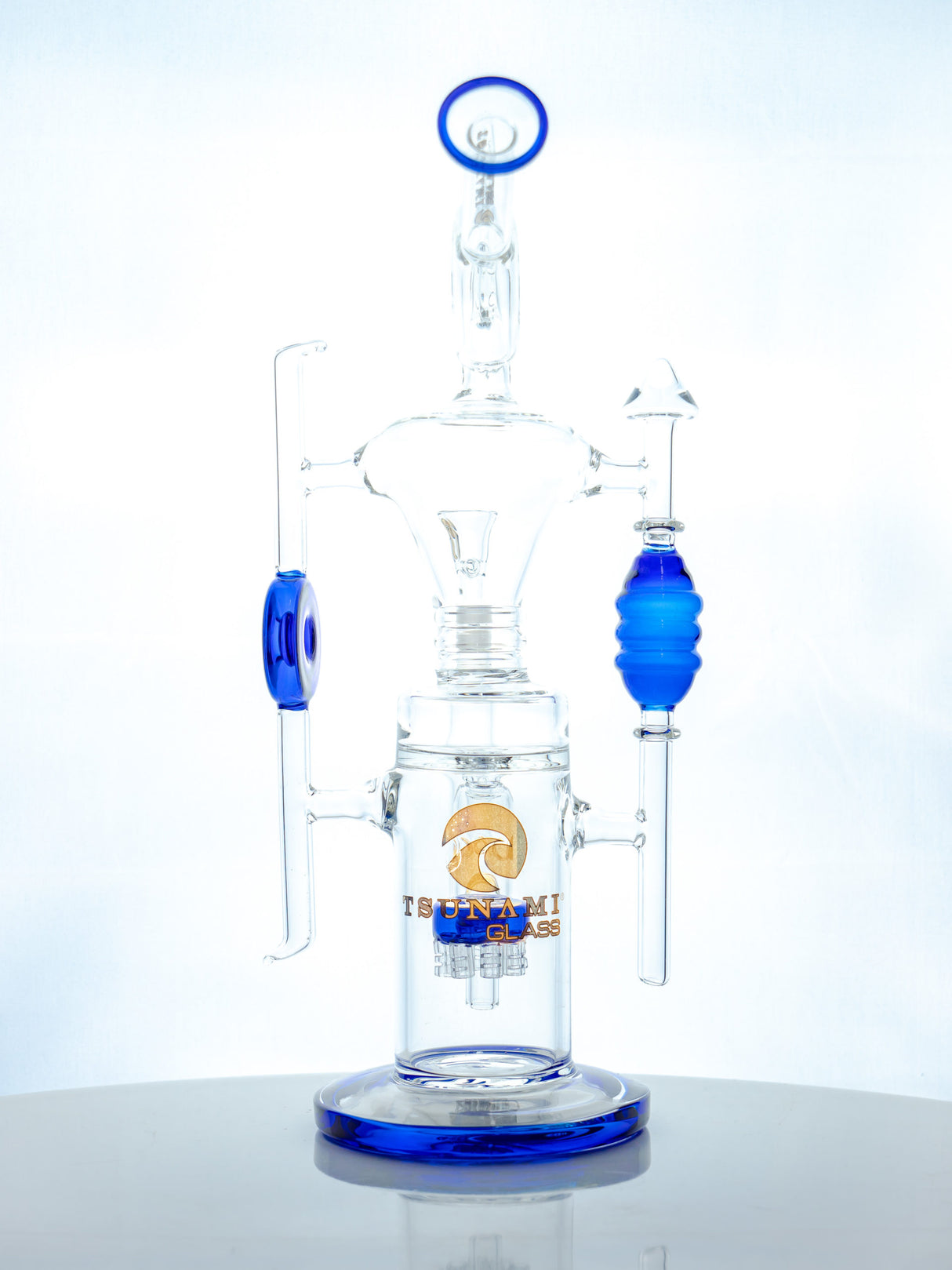 Blue 15" Tsunami Shower Head Donut Recycler Water Pipe