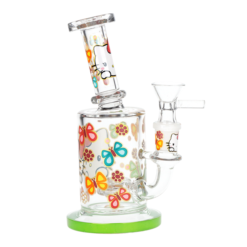 Butterflies 6.25" Salutations Kitty Glass Water Pipe 14mm F