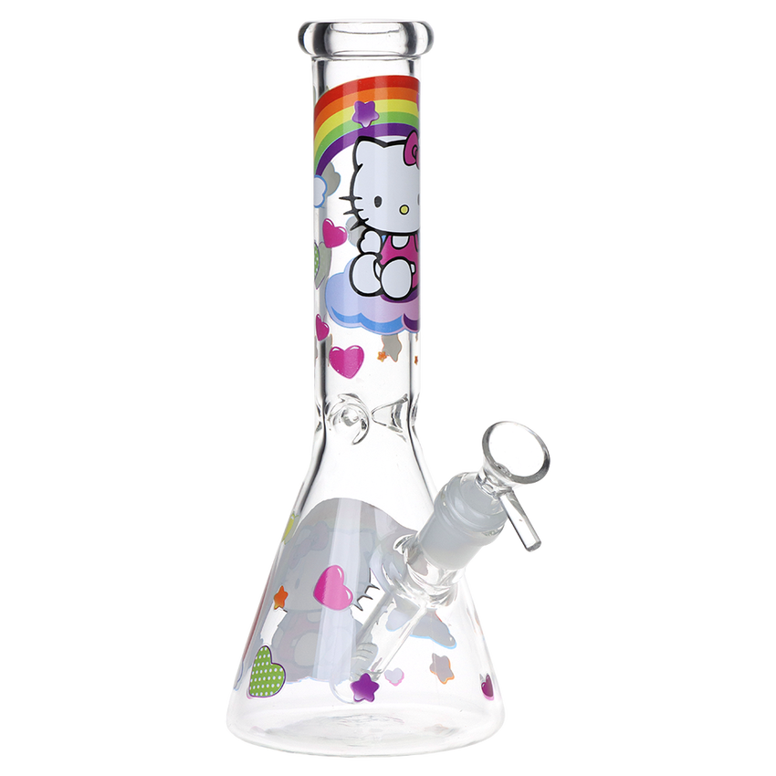 Clear 10" Greetings Feline Glass Beaker Water Pipe 14mm F