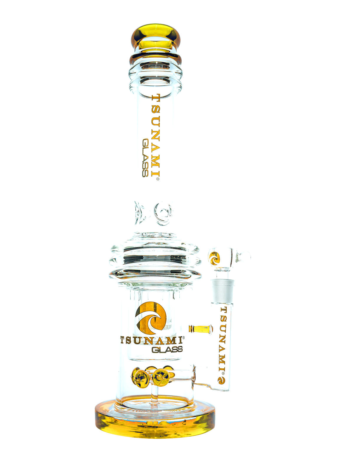 Clear Amber 16" Tsunami Button Double Honeycomb Heart Perc Waterpipe