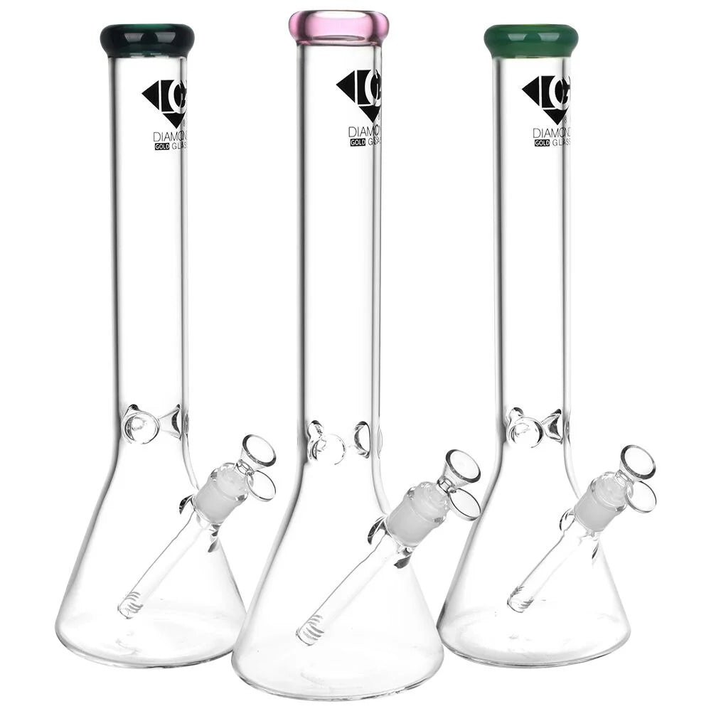 Diamond Glass Gold Classic Beaker Water Pipe - 16" 14mm F - Asst. Colors - Pulsar