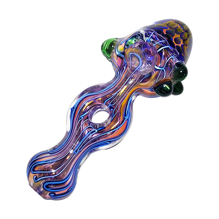 Fumed Glass Hand Pipe – Psychedelic Linework Design