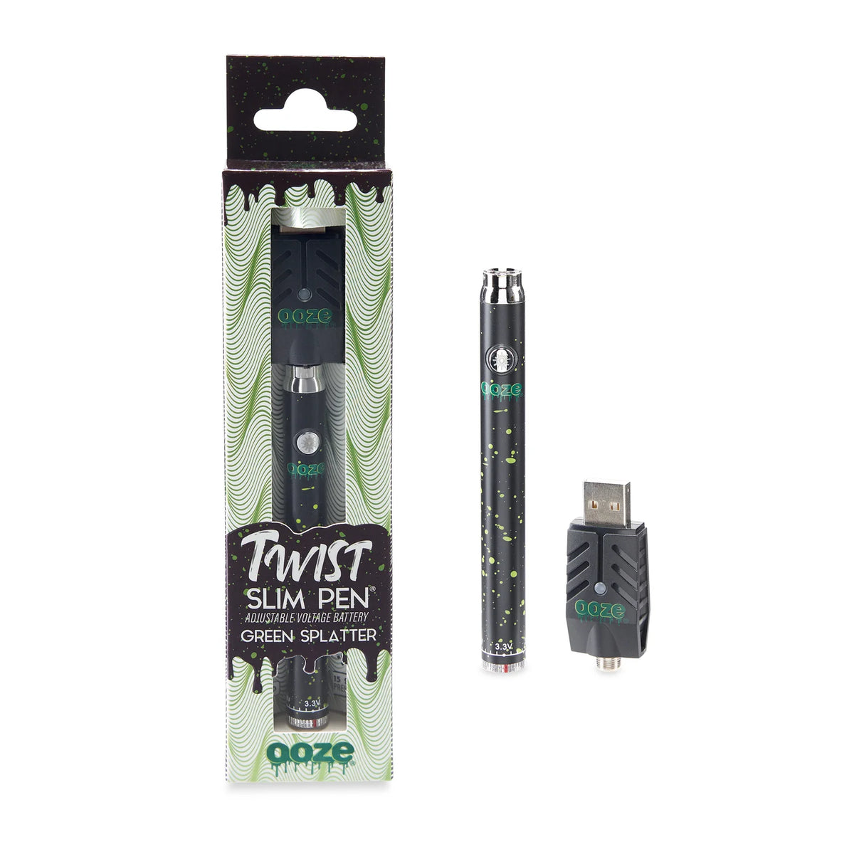 Green Splatter Slim Pen Twist Battery - Ooze