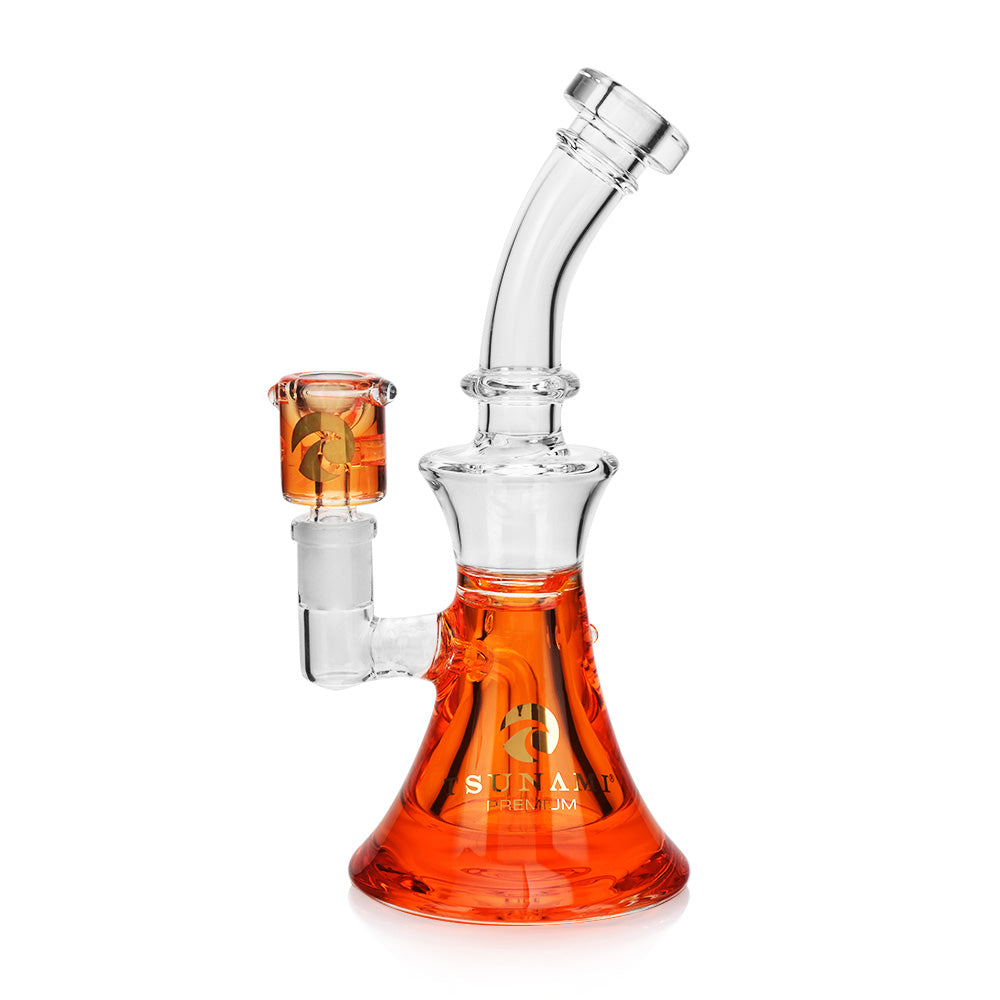 Orange 9" Tsunami Curved Neck Glycerine Water Pipe