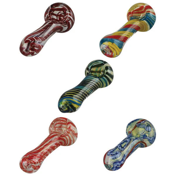 Ropes and Swirls Glass Spoon Pipe - 3.25" Asst. Colors - Pulsar