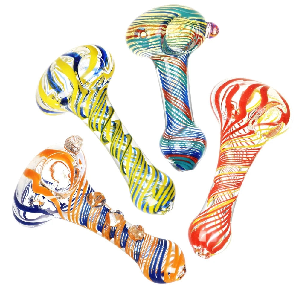 Sada Color Stripe Twist Clear Glass Hand Pipe 3.75" Asst. Colors - Pulsar