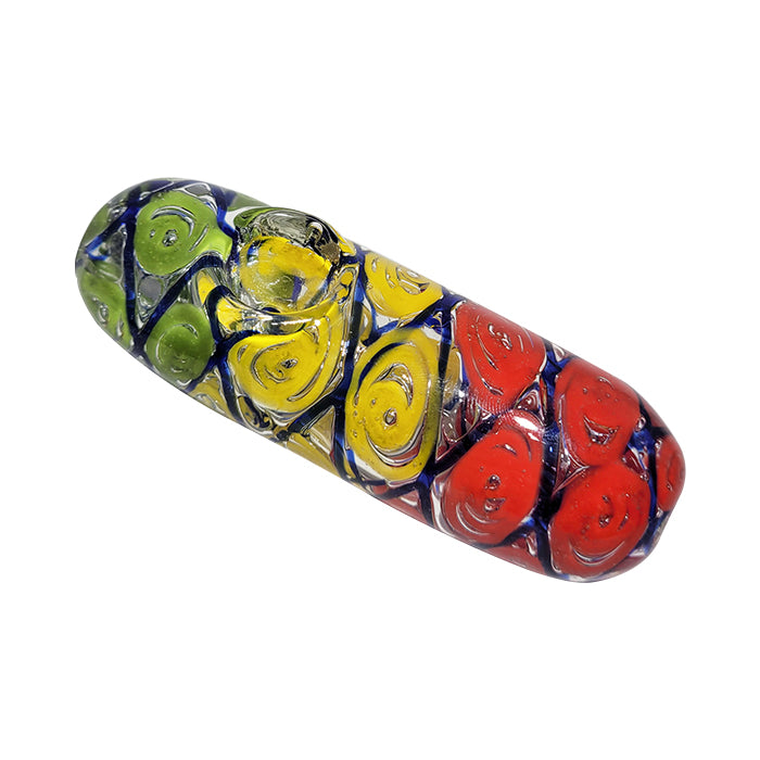 Square Glass Pipe – Rasta Colors with Linework