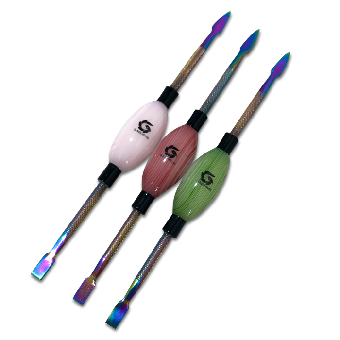 Stainless Steel Dabber Set w/ Colorful Center Glass Bulb – 3PC - Hillside Glass