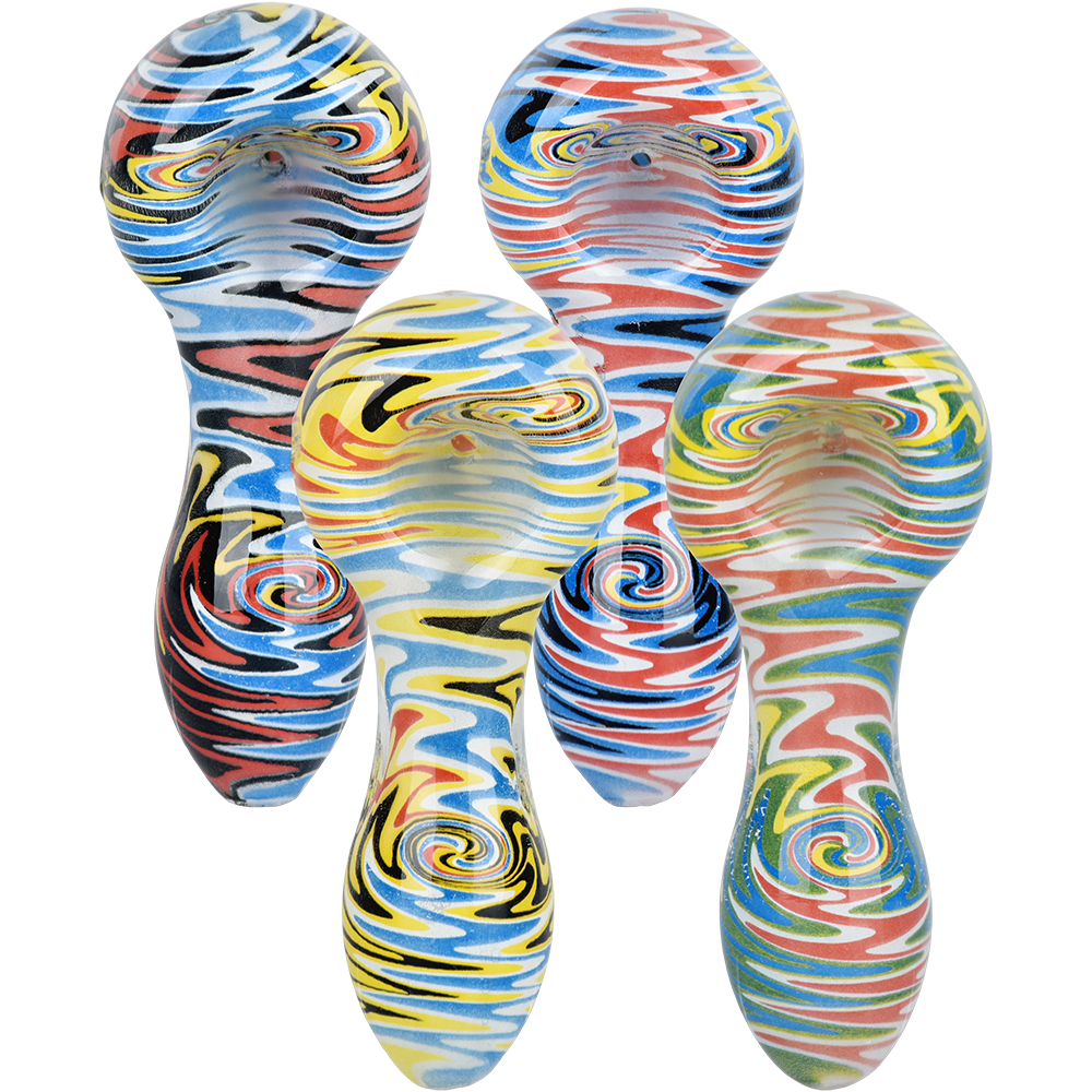 Wig Wag Colorful Print Glass Spoon Pipe - 3.75" - Asst. Colors