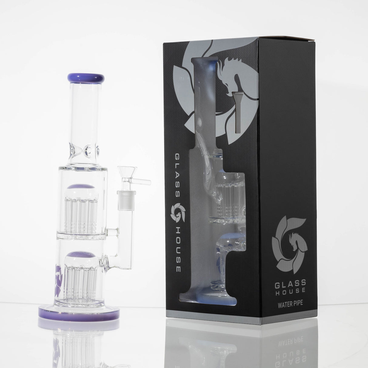 13" Double Perc Straight Water Pipe - Glass House