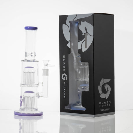 13" Double Perc Straight Water Pipe - Glass House