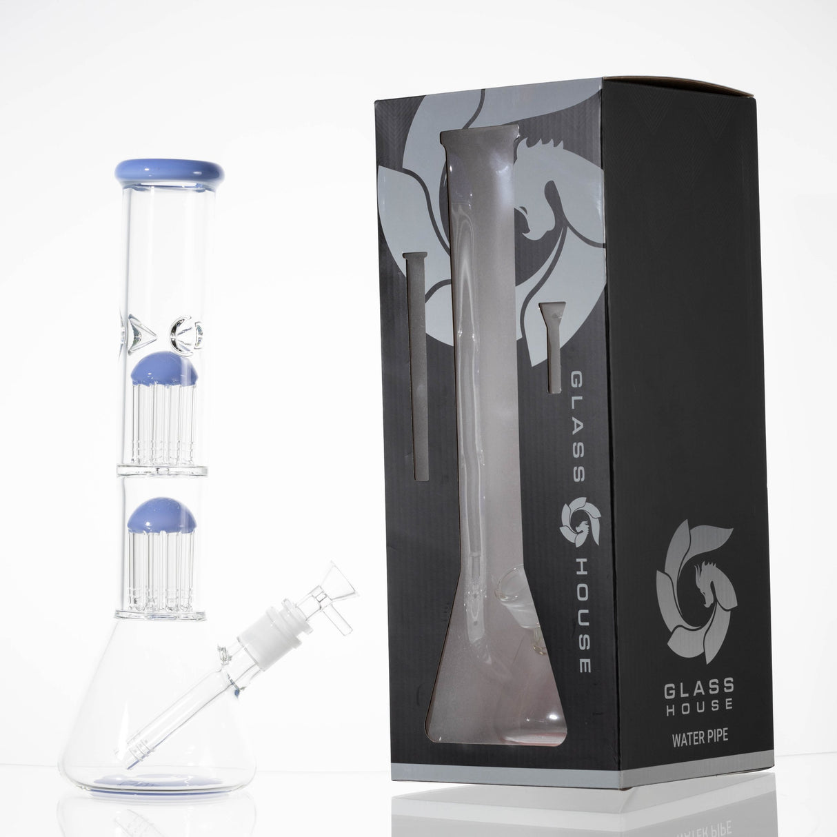 14" Double Perc Beaker Water Pipe - Glass House