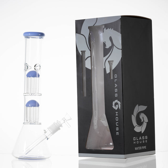 14" Double Perc Beaker Water Pipe - Glass House