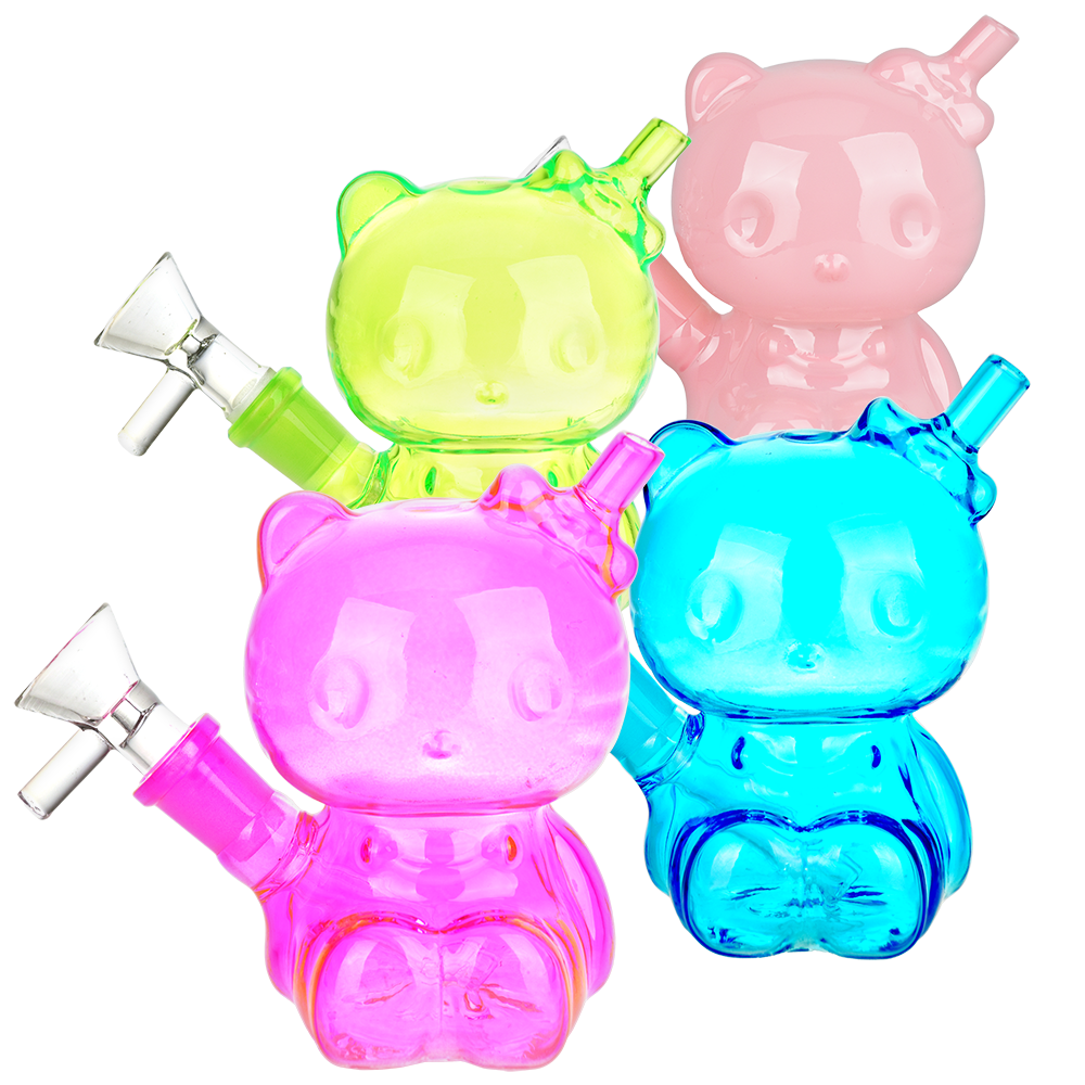 4-Inch Hey There Kitty Glass Water Pipe | 14mm F | Assorted Colors