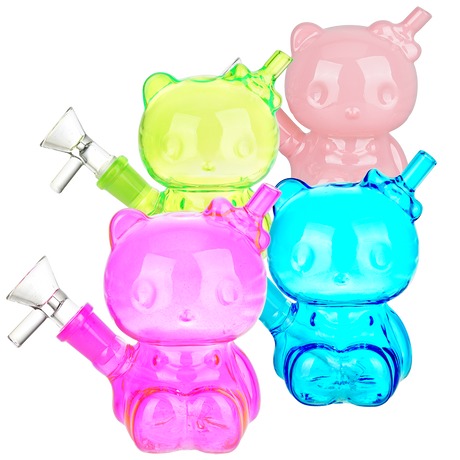 4-Inch Hey There Kitty Glass Water Pipe | 14mm F | Assorted Colors