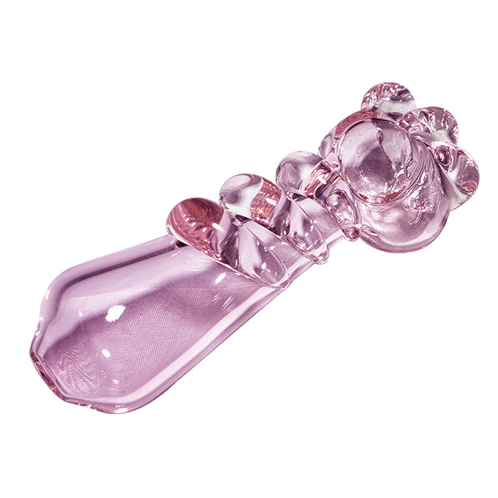 5" Pink Glass Hand Pipe – Clear Drop Accents