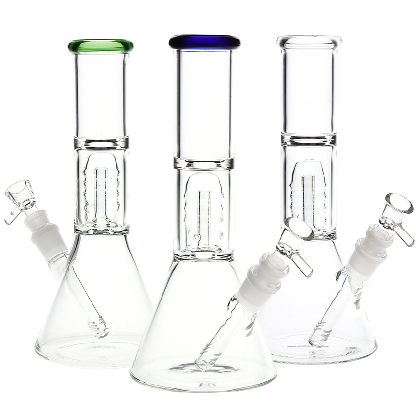 8" Stacked Showerhead Perc Glass Beaker Water Pipe – 14MM Female
