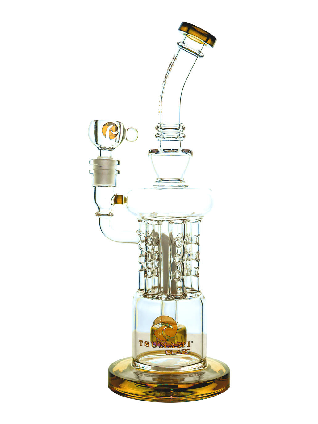 Amber 12" Tsunami Shower Head Rod Perc Recycler Water Pipe