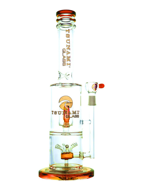 Amber 14" Tsunami Glass Water Pipe – Cube Perc Design