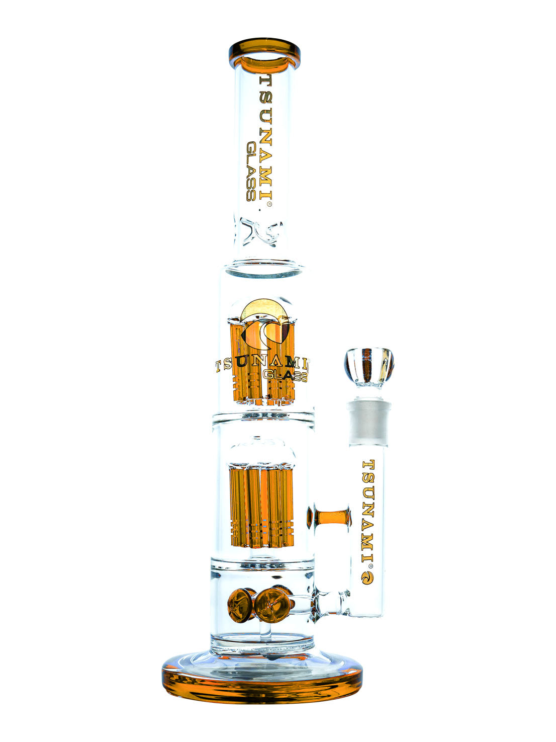 Amber 15" Tsunami Button Double 8-Arm Tree Perc Water Pipe
