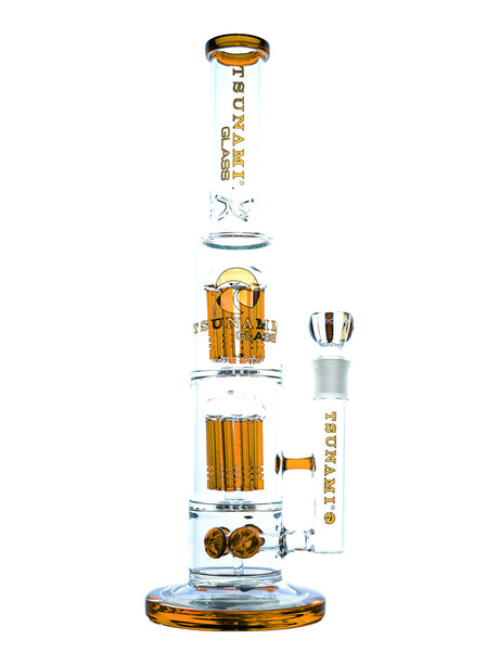 Amber 15" Tsunami Button Double 8-Arm Tree Perc Water Pipe