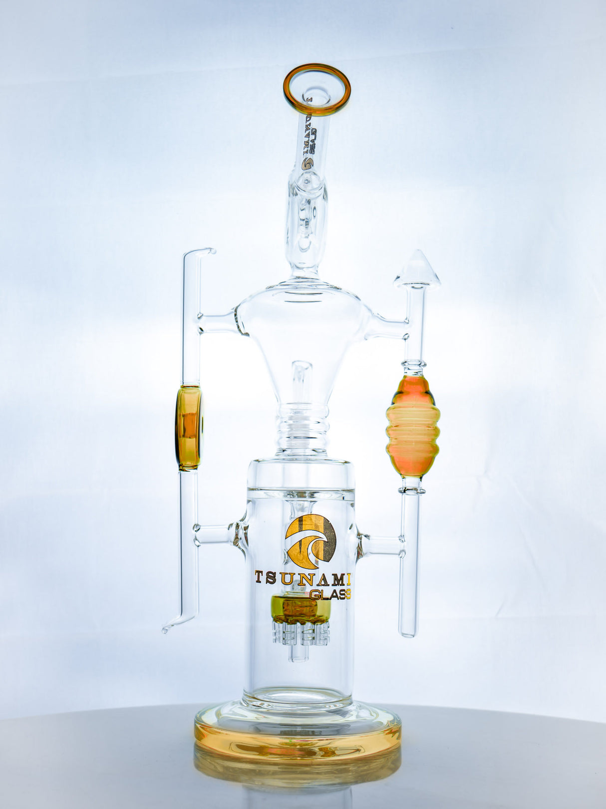 Amber 15" Tsunami Shower Head Donut Recycler Water Pipe