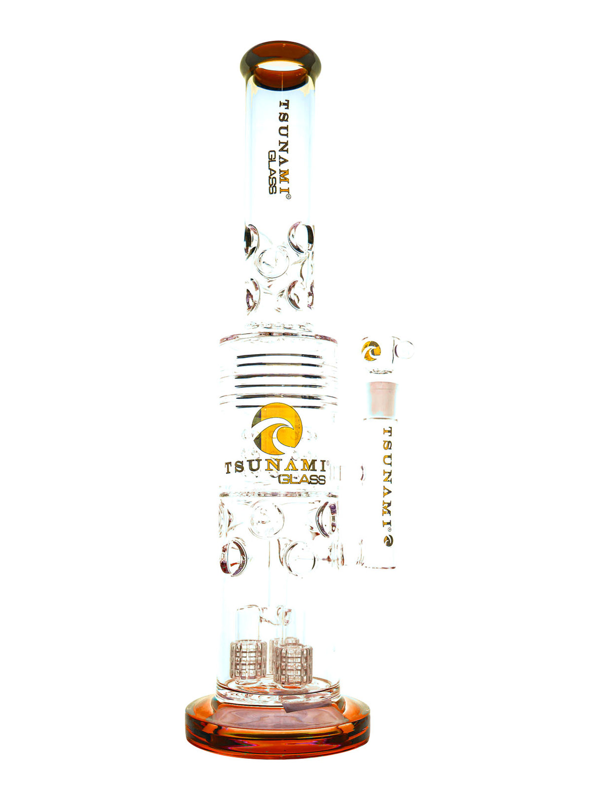 Amber Tsunami 20" Barrel Glass Water Pipe – Shower Head & Honeycomb Perc