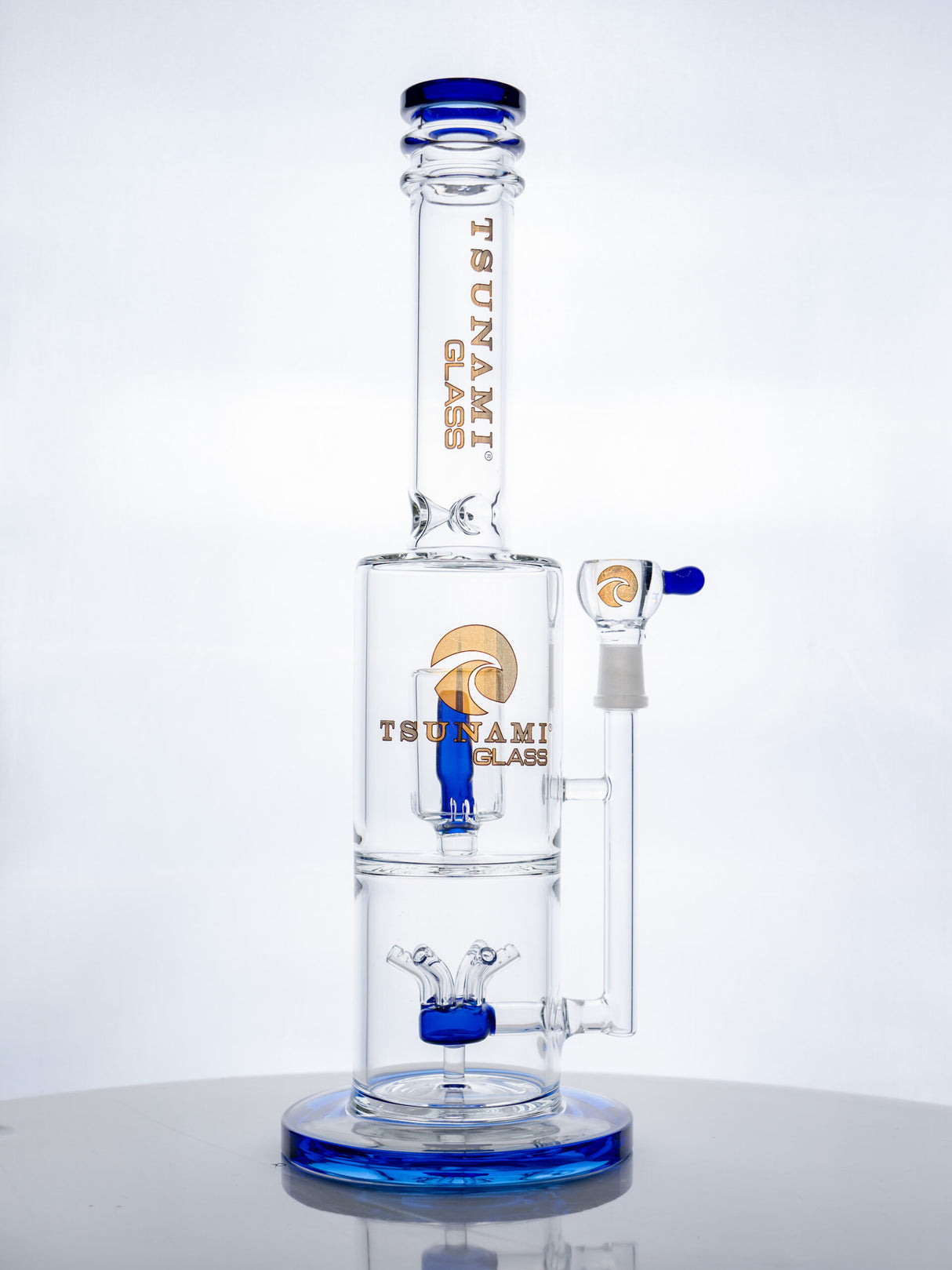 Blue 14" Tsunami Glass Water Pipe – Cube Perc Design