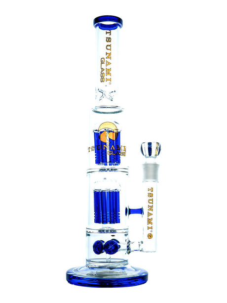 Blue 15" Tsunami Button Double 8-Arm Tree Perc Water Pipe