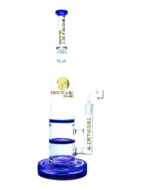 Blue 15" Tsunami Concentrate Rig – Double Honeycomb Water Pipe