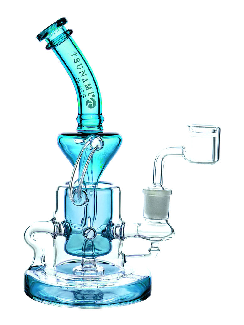 Blue 9" Tsunami Shower Head Recycler Glass Water Pipe
