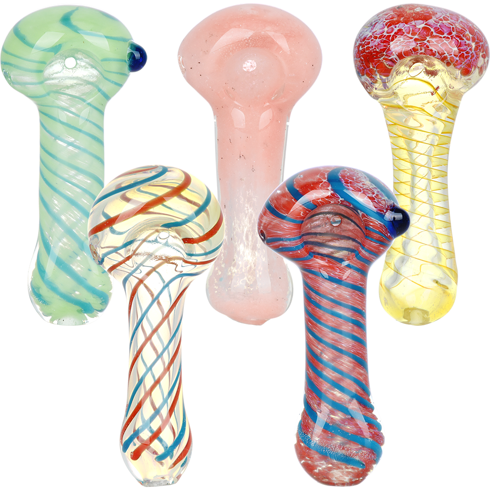 Classic Frit & Stripe Spoon Pipe 3.5" Asst. Designs [40CT] - Pulsar