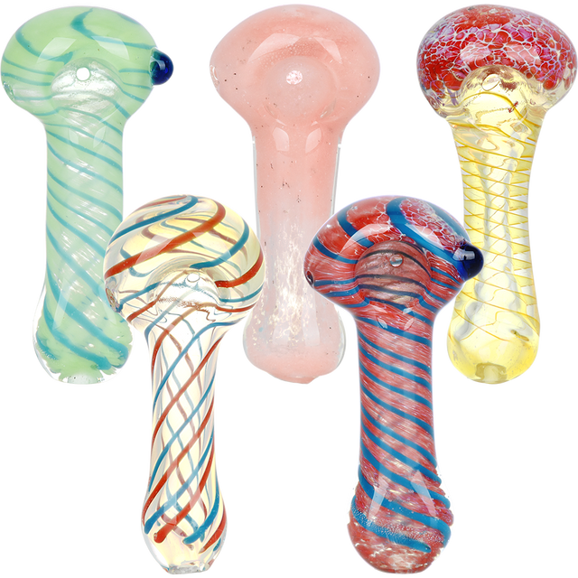Classic Frit & Stripe Spoon Pipe 3.5" Asst. Designs [40CT] - Pulsar