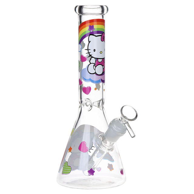 Clear 10" Greetings Feline Glass Beaker Water Pipe 14mm F