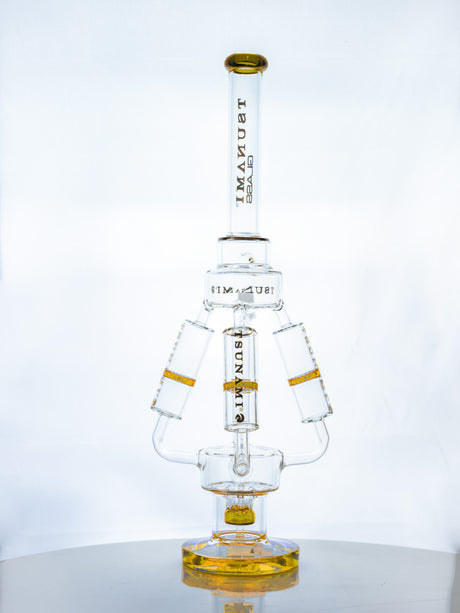 Clear Amber 21" Tsunami Sprinkler & Honeycomb Glass Water Pipe