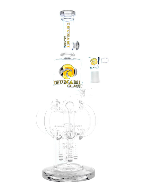 Clear Black 14" Tsunami Roctapus Quad Rocket Button Perc Glass Water Pipe
