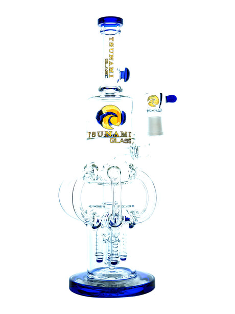 Clear Blue 14" Tsunami Roctapus Quad Rocket Button Perc Glass Water Pipe