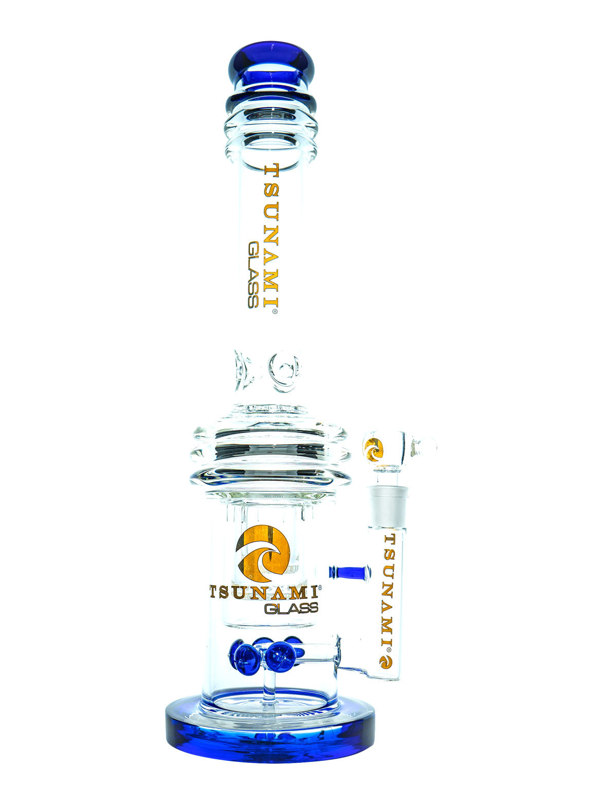 Clear Blue 16" Tsunami Button Double Honeycomb Heart Perc Waterpipe