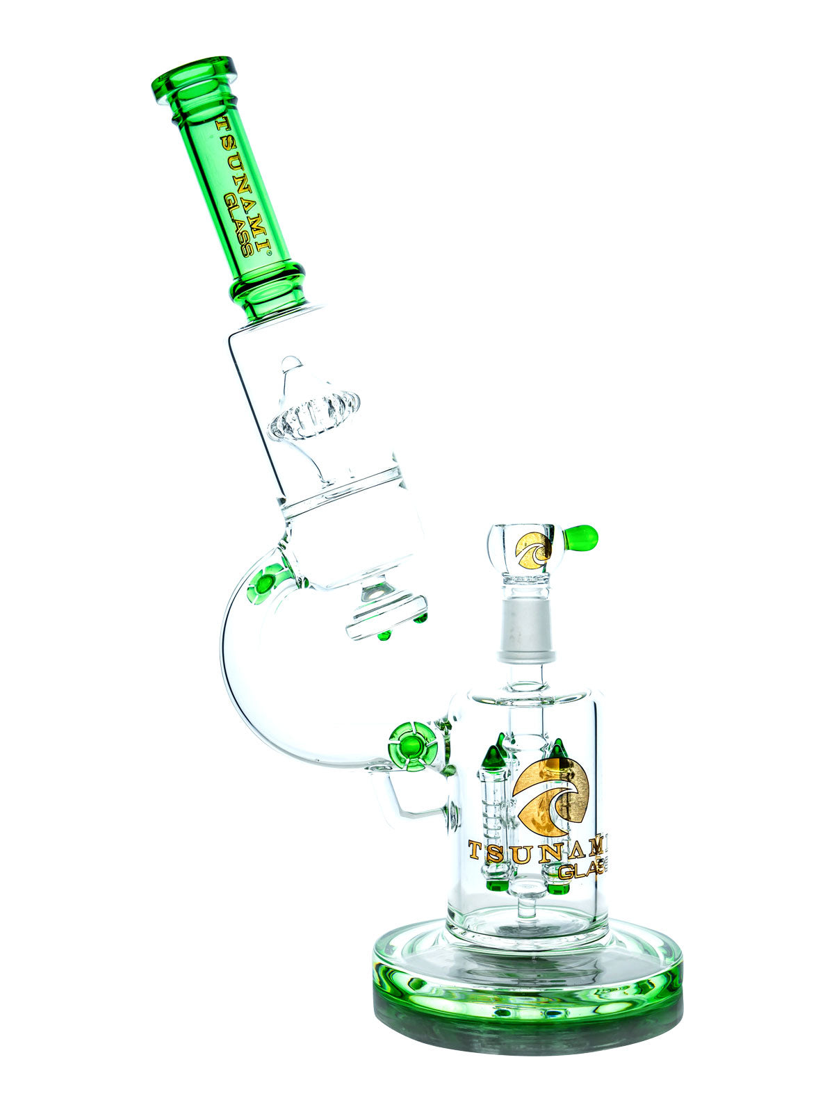 Clear Green 14" Microscope Quad Rocket Domed Perc Water Pipe - Tsunami
