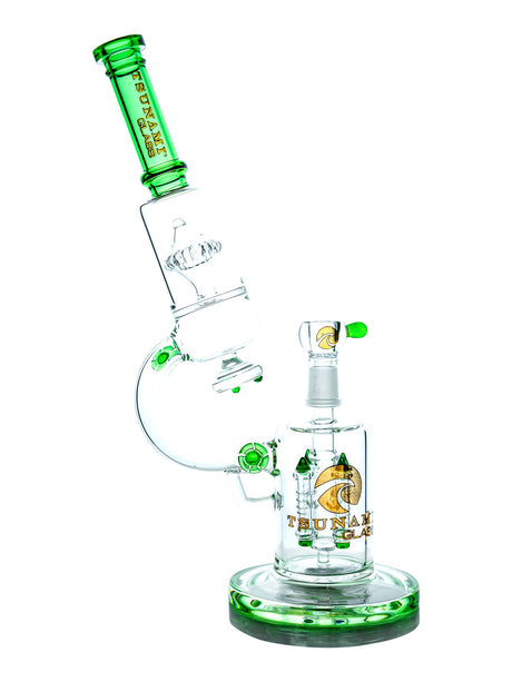 Clear Green 14" Microscope Quad Rocket Domed Perc Water Pipe - Tsunami