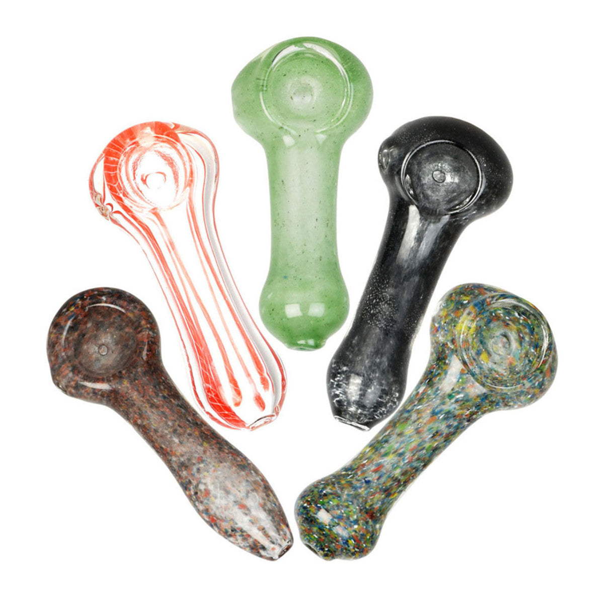 Frit & Stripe Glass Spoon Pipe - 2.75" - Asst. Styles [40CT] - Pulsar