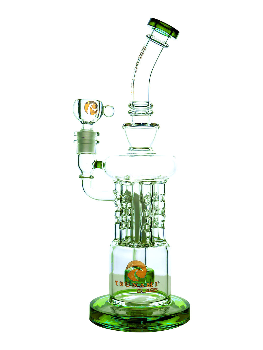 Green 12" Tsunami Shower Head Rod Perc Recycler Water Pipe