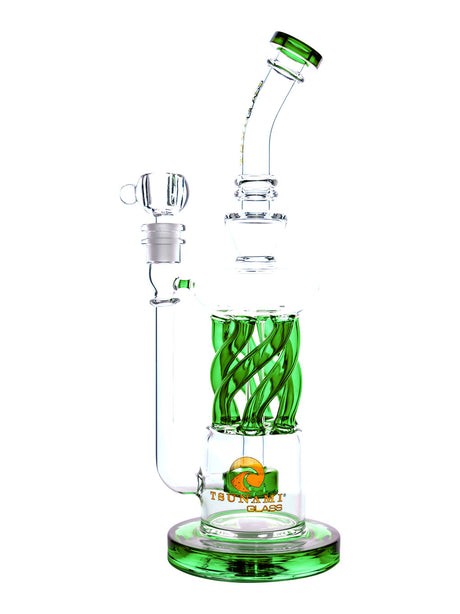 Green 12" Tsunami Shower Head Twist Perc Recycler Water Pipe