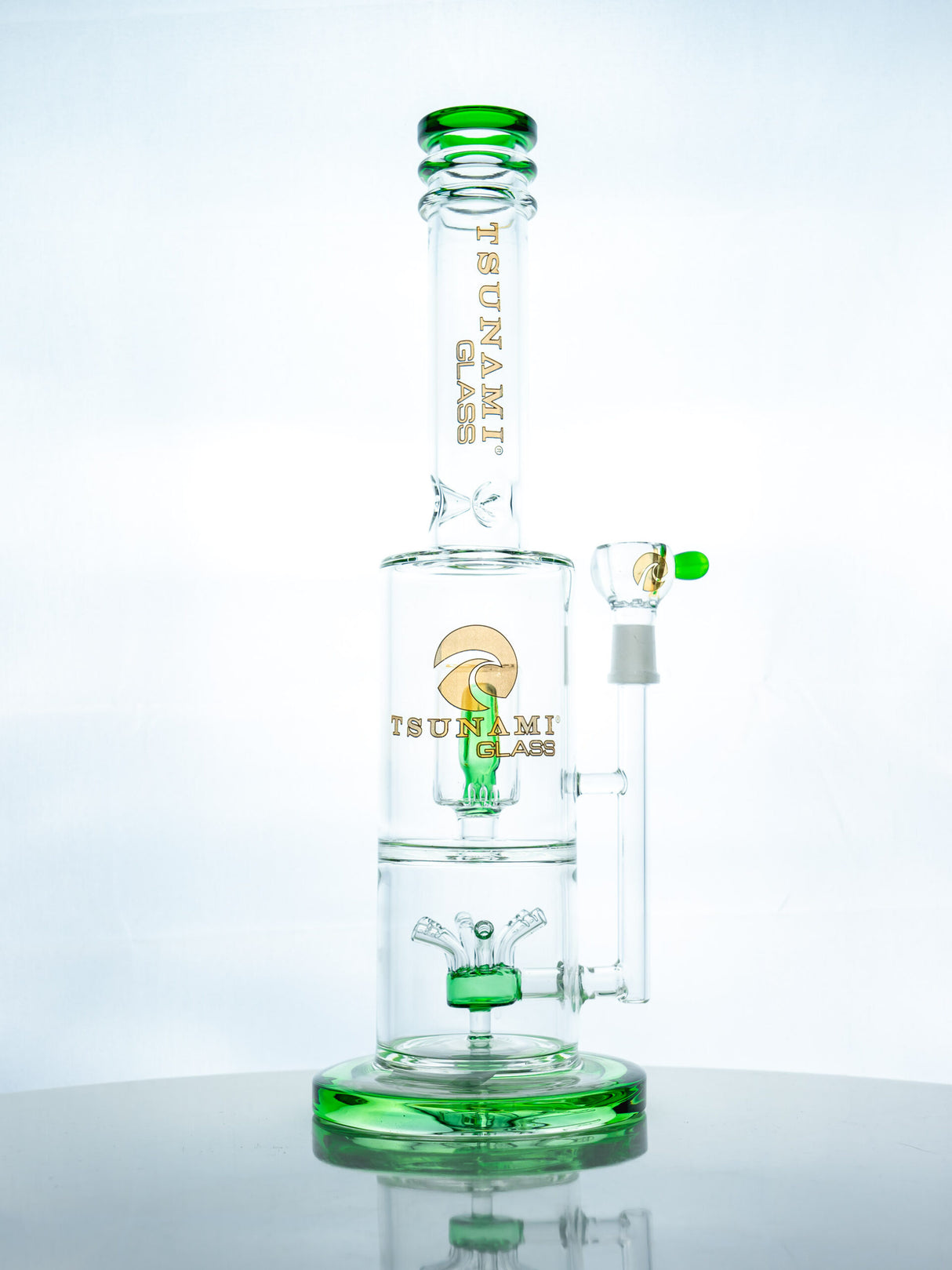 Green 14" Tsunami Glass Water Pipe – Cube Perc Design