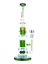 Green 15" Tsunami Button Double 8-Arm Tree Perc Water Pipe