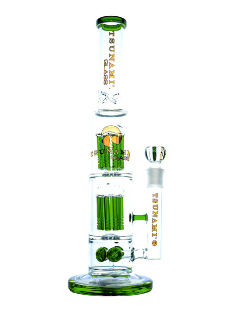 Green 15" Tsunami Button Double 8-Arm Tree Perc Water Pipe