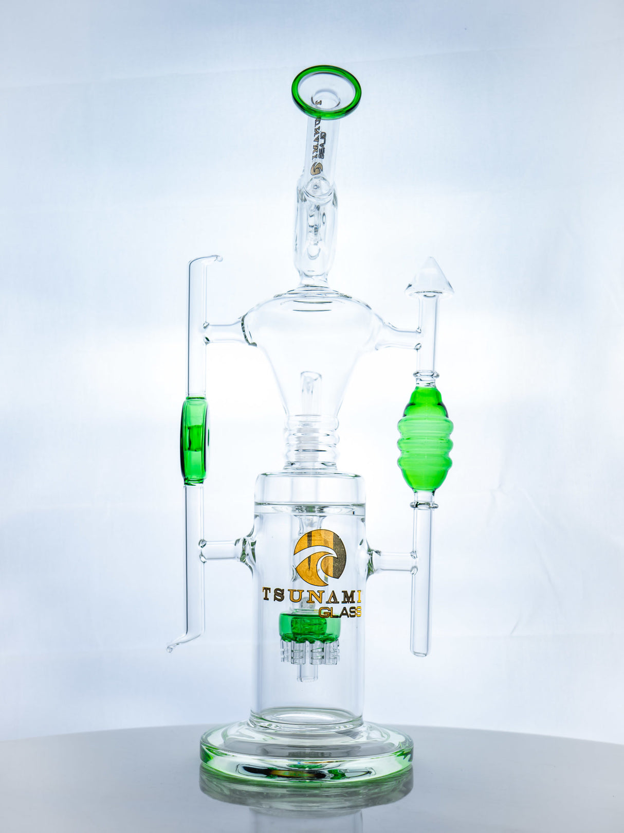 Green 15" Tsunami Shower Head Donut Recycler Water Pipe