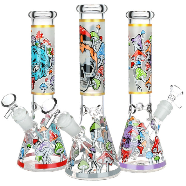 Monsters And Shrooms Glow Glass Beaker Water Pipe | 10" 14mm F Asst. Designs